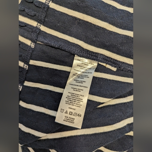 Ann Taylor LOFT Navy Blue and White Chevron Herringbone Striped Dress 2 XS - Picture 2 of 7